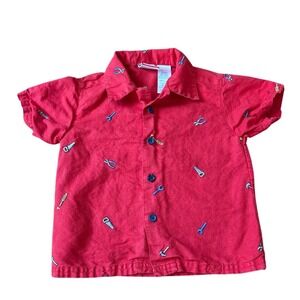 Baby Togs Button Down Shirt Kids Red Tool Embroidered Short Sleeve‎ SIZE 2T